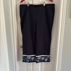 Navy Capri Pants with Floral Trim